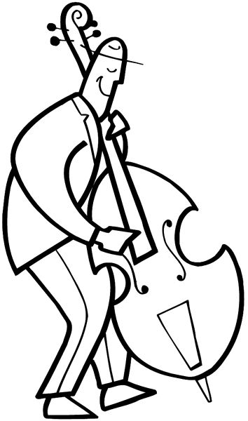 Man and base fiddle vinyl sticker. Customize on line. Music 061-0377